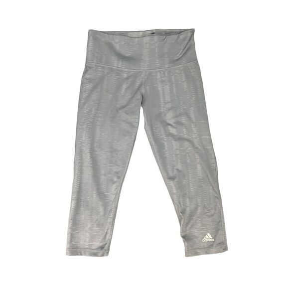 Adidas Climalite Crop Leggings Womens S Small Light Gray Embossed Mid Rise Crop - Picture 1 of 14